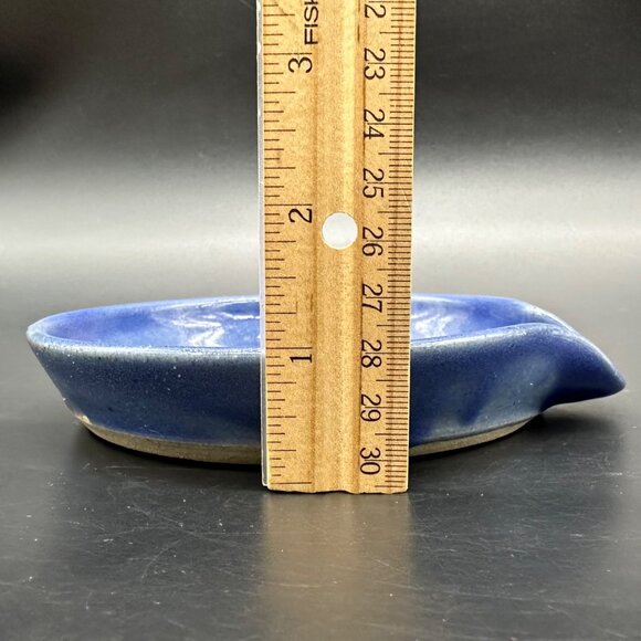 Art Pottery Spoon Rest Blue Round Kitchen Accessory Utensil Holder Stove Top - Picture 8 of 8